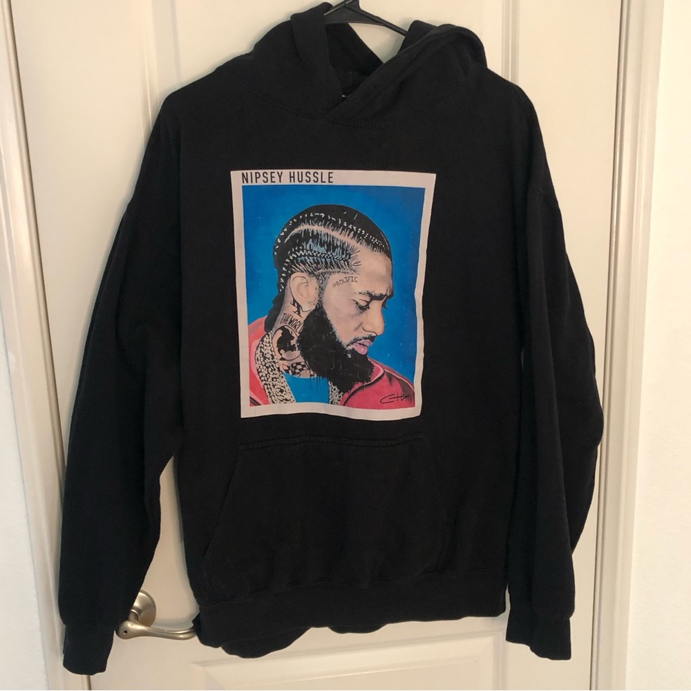 Black Nipsey Hussle heavy Hoodie Sz medium kangaroo pocket